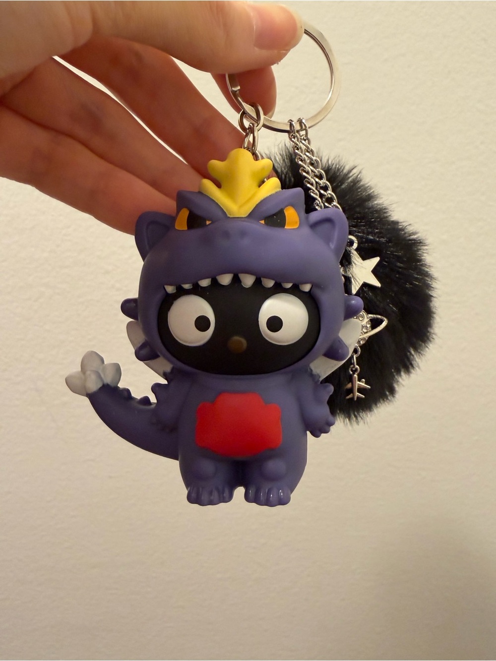 Sanrio Purple Monster Keychain with Red and Yellow Accents